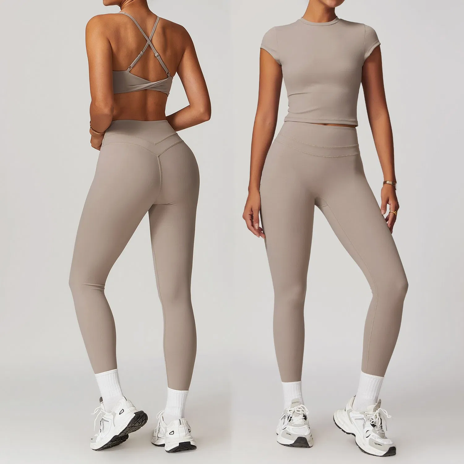 Mulheres 5 Conjunto de Loungewear para Yoga, Blusa de Manga Curta, Leggings de Cintura Alta Elástica, Roupas Casuais para Exercícios