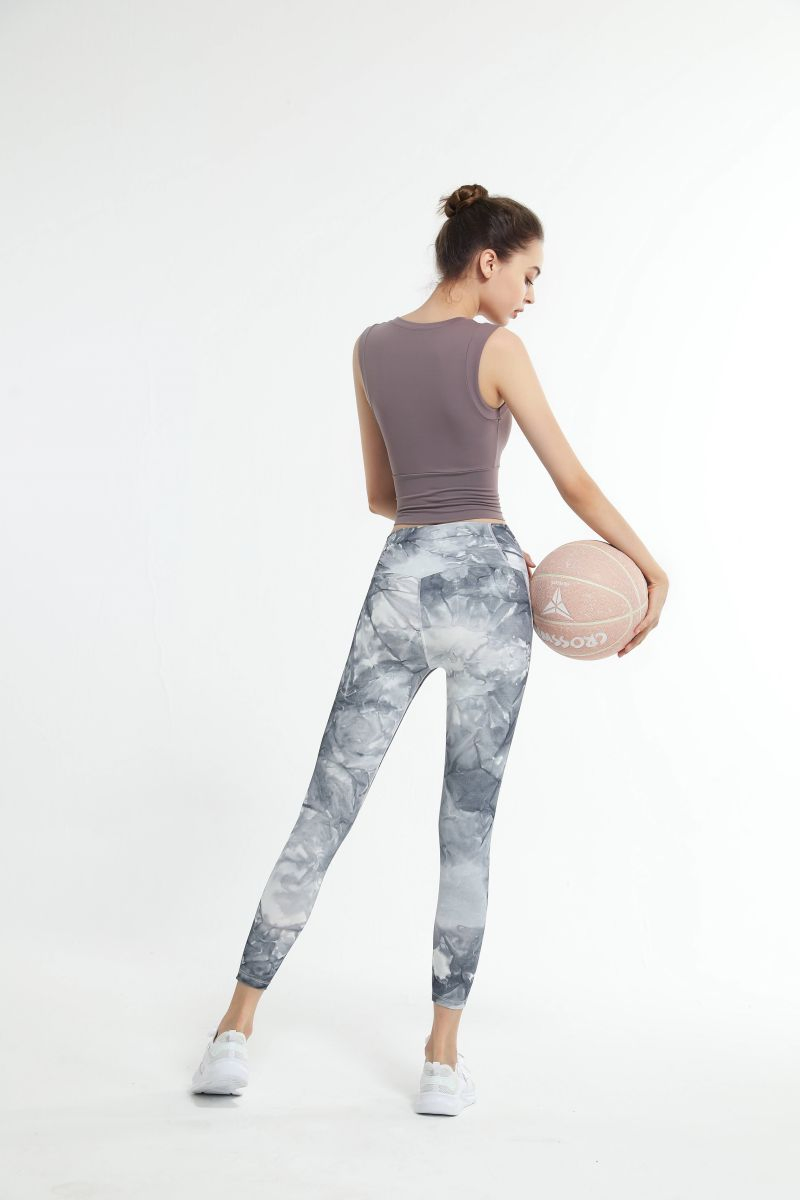 Conjunto de Yoga Feminino com Estampa Elegante, Calças de Ginástica com Push Up
