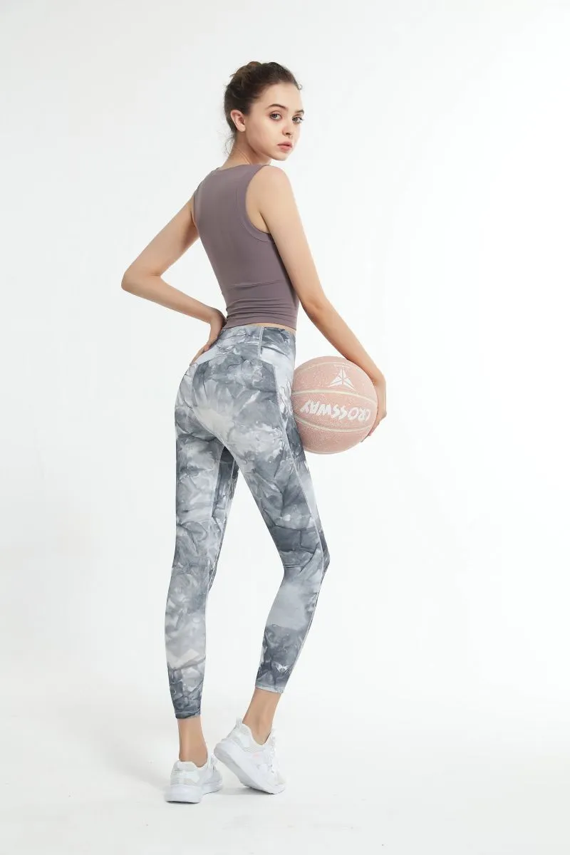 Conjunto de Yoga Feminino com Estampa Elegante, Calças de Ginástica com Push Up