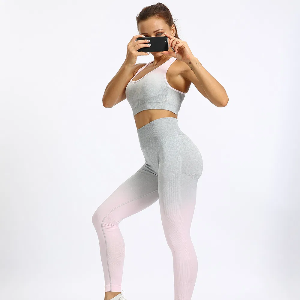 Conjunto de Esportes Ombre de Alta Elasticidade para Mulheres, Conjunto de Yoga Fitness, Roupa de Academia