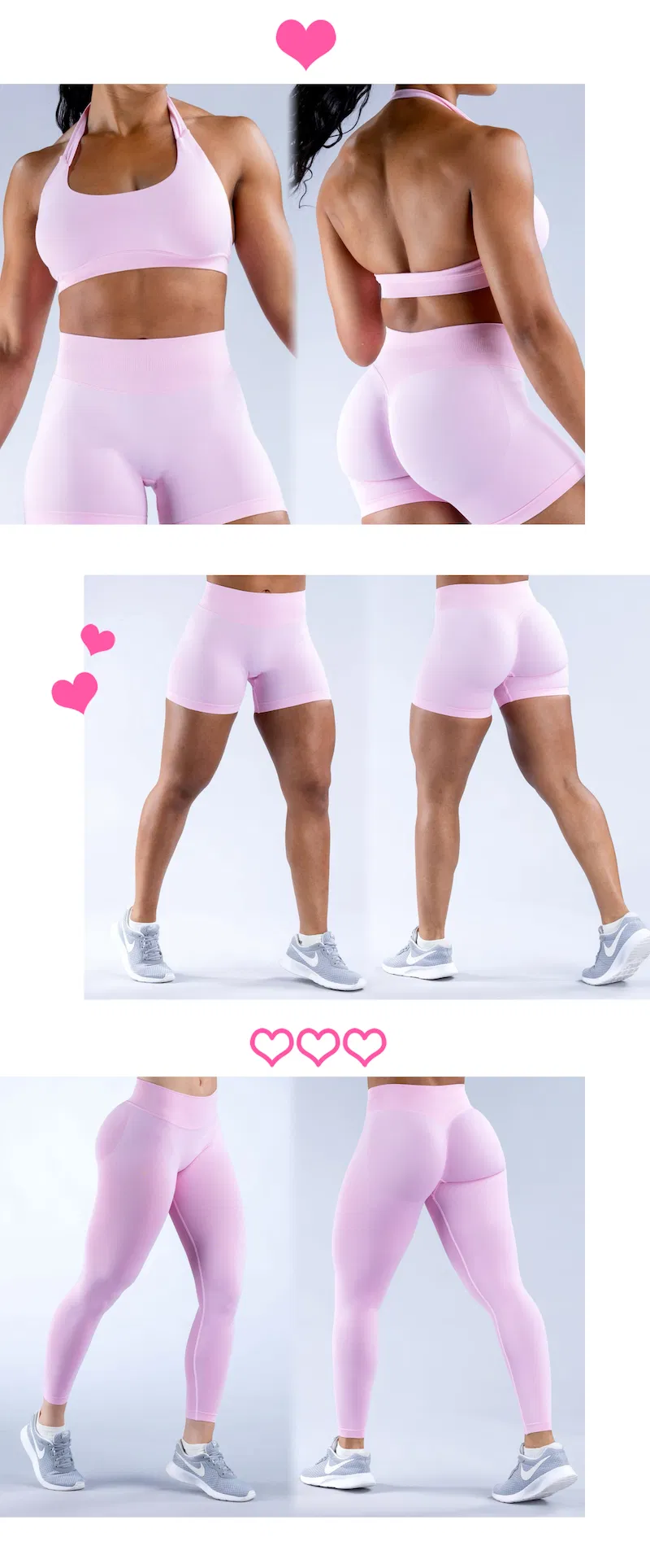4 Conjunto de Treino Sexy Sem Costura para Mulheres, Sutiã Halter Neck Personalizado + Shorts de Bumbum + Leggings de Yoga, Roupas de Atividade para o Ginásio