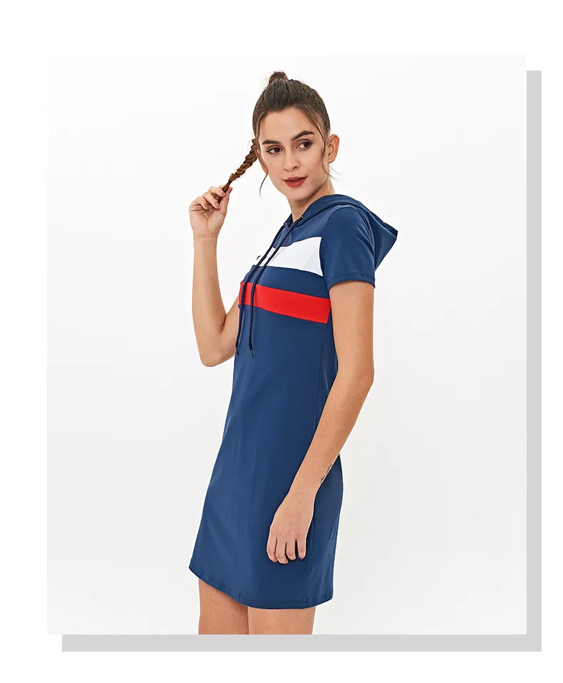 Vestido com Capuz em Alta Venda, Manga Curta, Vestido Casual, Roupas de Ginástica e Fitness