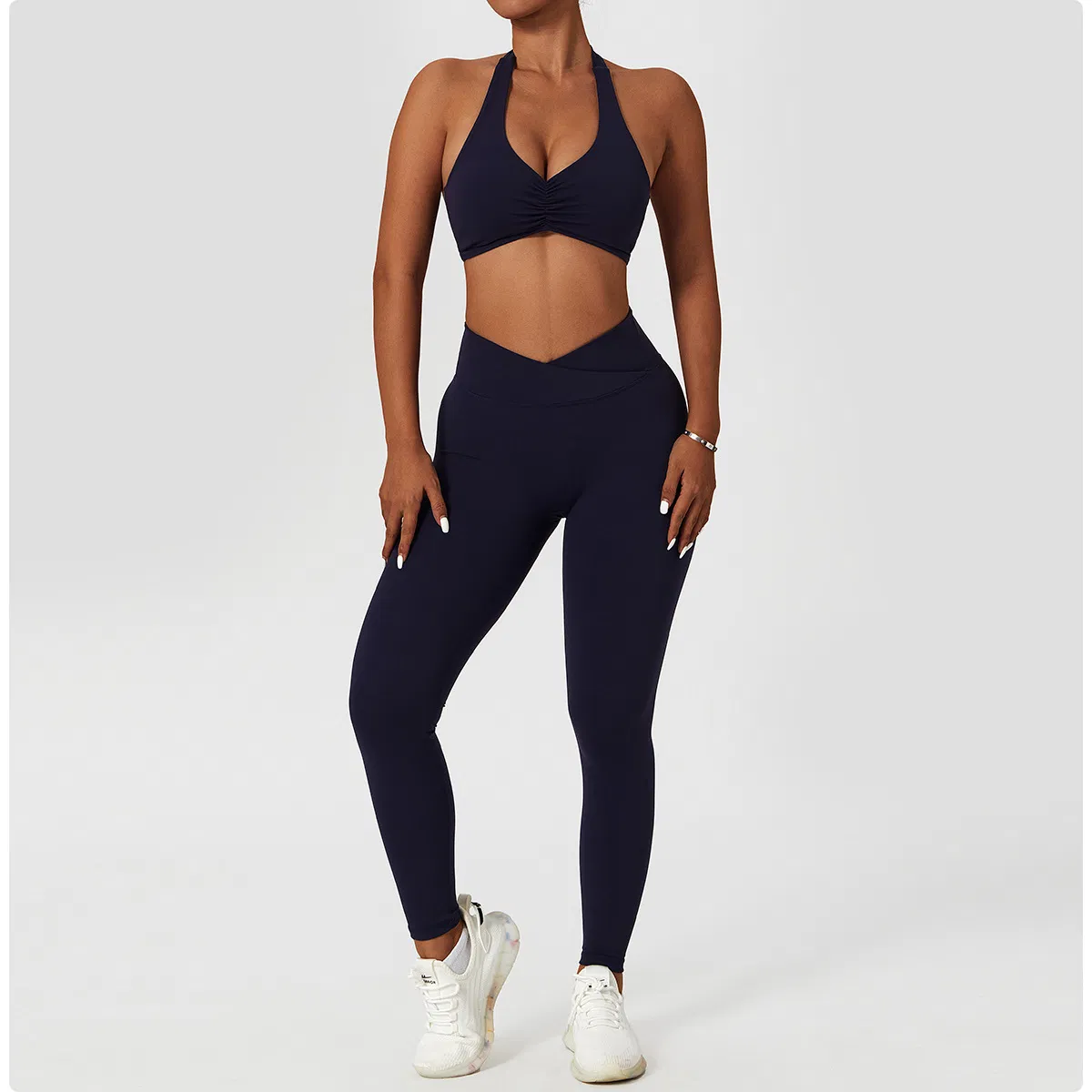 Conjunto de Roupas de Esporte Femininas para Yoga 2 Peça Conjunto de Treino Rápido Secagem Top Leggings Alta Elasticidade Sexy Academia Corrida Roupas de Fitness