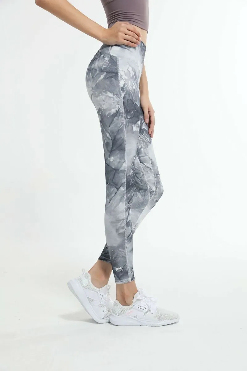 Conjunto de Yoga Feminino com Estampa Elegante, Calças de Ginástica com Push Up