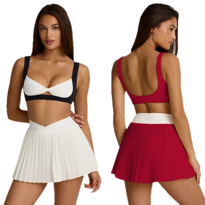 Vestido de Tênis Feminino Moda 2 PCS Conjunto Roupas Esportivas Traje de Yoga Design Vestuário de Tênis