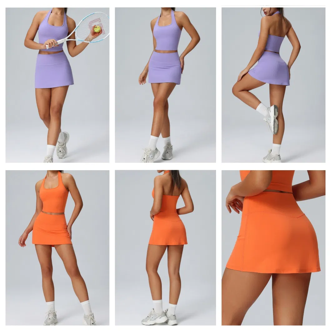Vestido de Tênis Feminino com Bolso Roupas Esportivas Conjunto de Duas Peças para Atividades ao Ar Livre Roupas de Yoga