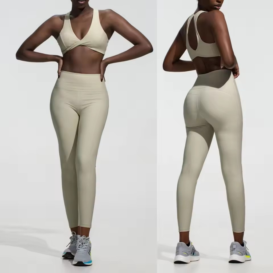 Conjunto de Roupas de Yoga para Academia, Roupa Casual, Roupa Íntima Feminina, Ajuste Justo, Secagem Rápida, Alto Suporte, Sutiã com Alças Cruzadas e Leggings de Yoga, Roupas de Esporte