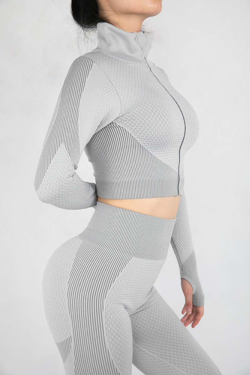 3 Conjunto de Peças Conjunto Esportivo Sem Costura Mulheres Correndo Roupas de Academia Traje Esportivo Top Cropped Calça de Yoga Conjunto de Treino Roupas de Fitness