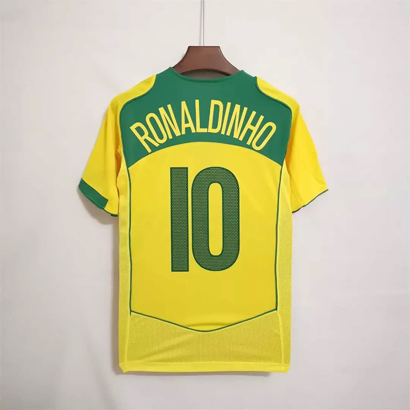 Camiseta Vintage Retro do Brasil Ronaldinho Réplica de Camisas de Futebol das Seleções e Clubes