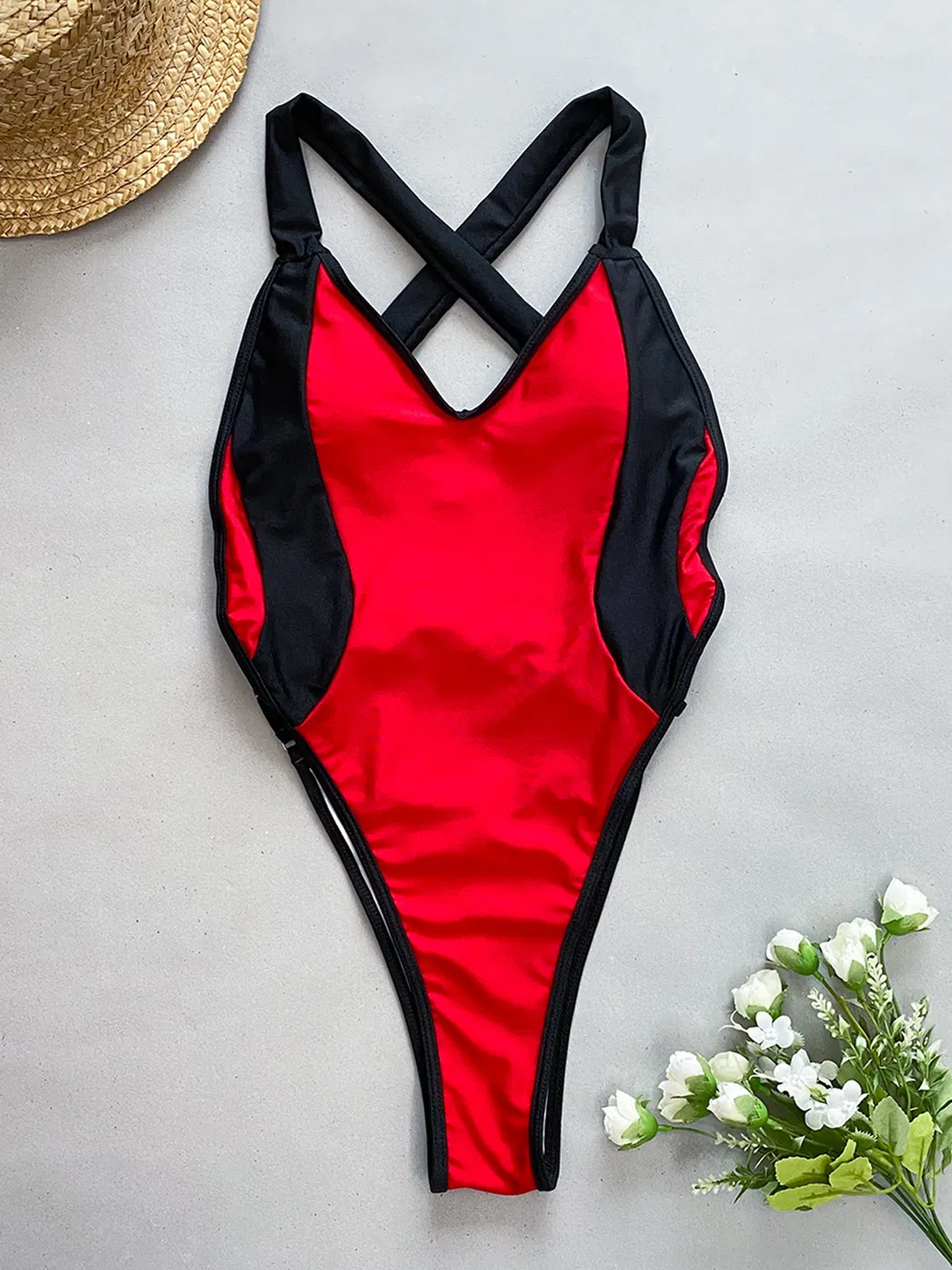 2024 Fashion One Pieces Solid Patchwork Push up Back Strap Fix Woman Swimsuit Maillot Summer Swimwear Manufacturing