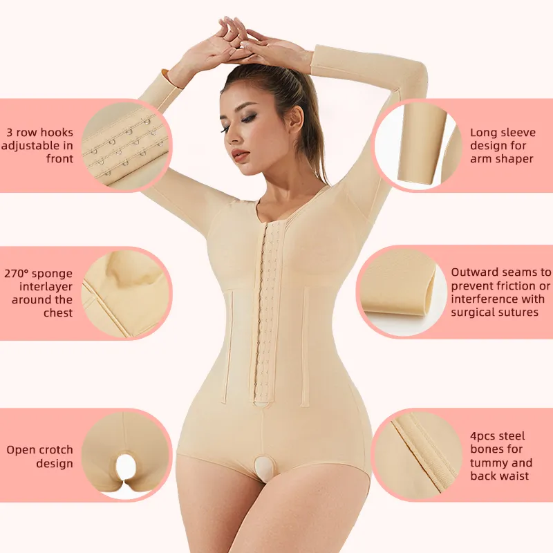 Sem Pressão no Quadril 4PCS Corpete de Aço Shapewear Garment de Compressão Pós-Operatória Fajas Colombianas Pós-Cirurgia com Sutiã