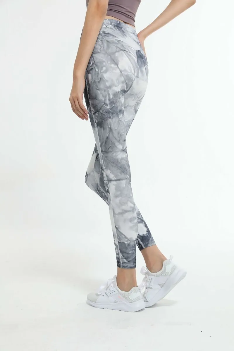 Conjunto de Yoga Feminino com Estampa Elegante, Calças de Ginástica com Push Up