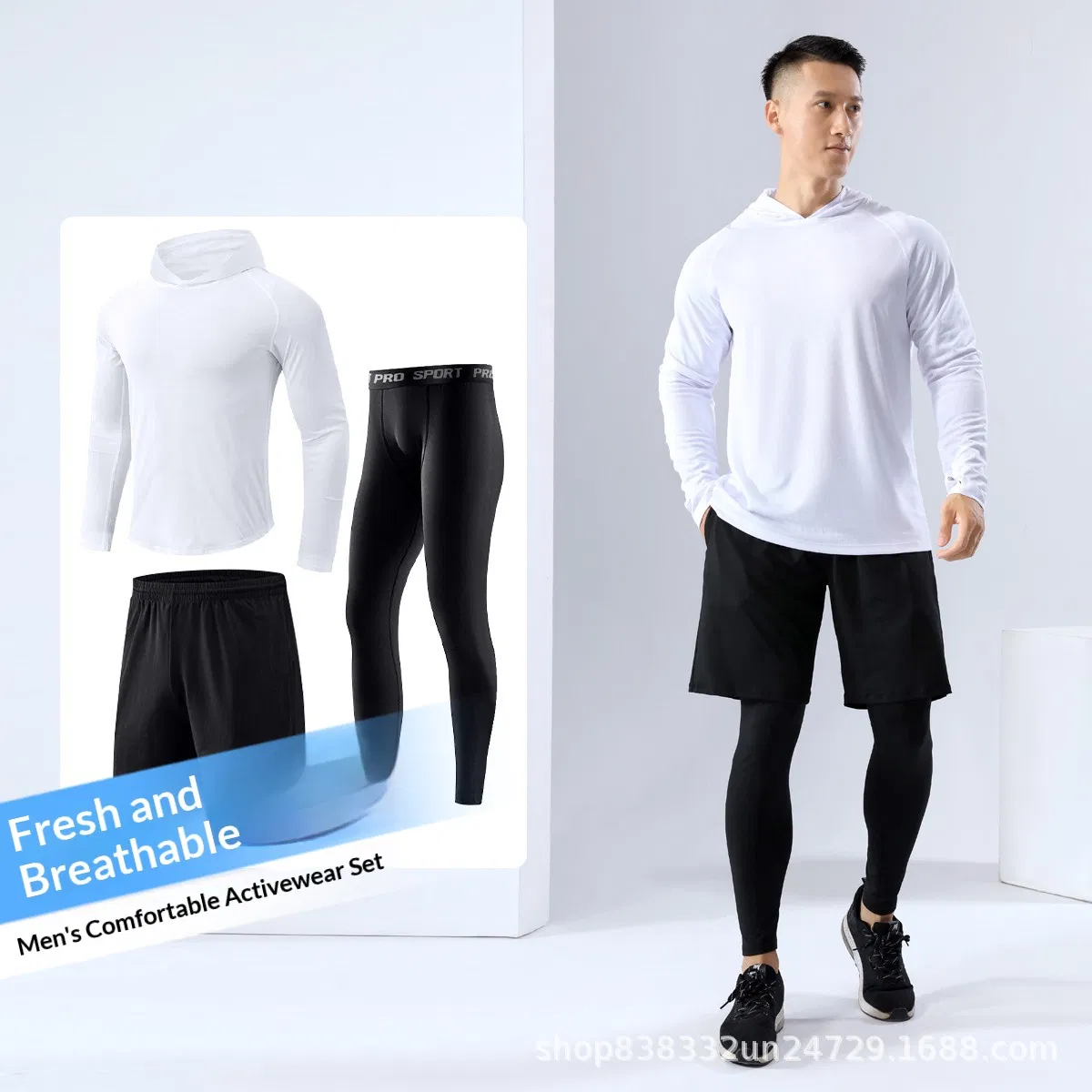 Conjunto de Compressão Personalizado por Atacado 3PCS para Homens, Traje de Esporte para Academia
