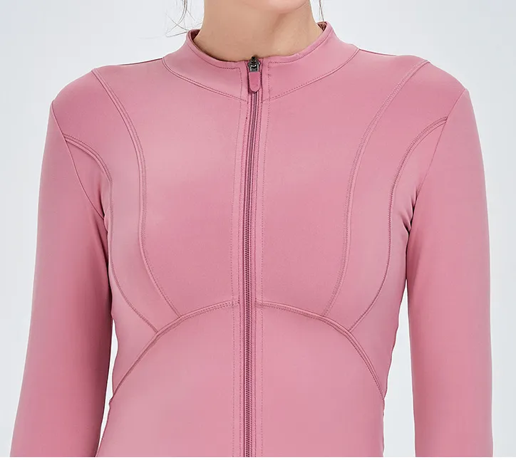 Moletons Slim com Zíper Frontal para Mulheres, Tops de Yoga Atletas, Jaquetas de Manga Longa para Academia, Roupas de Fitness