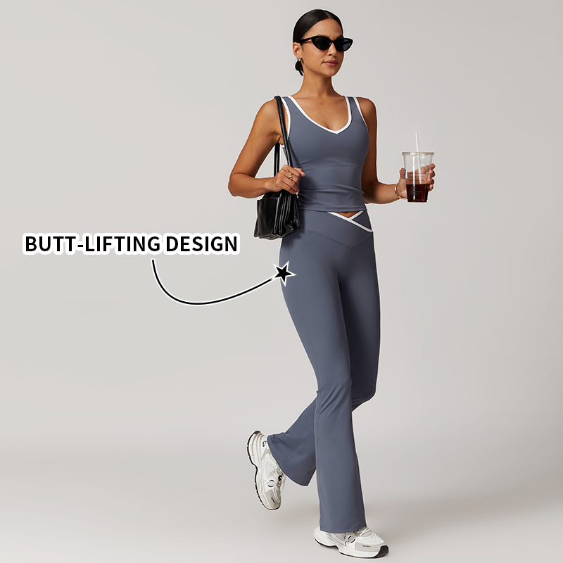 Roupas Atléticas Justas para Mulheres 2 Conjunto de Top e Calças que Absorvem o Suor para Yoga Ativo