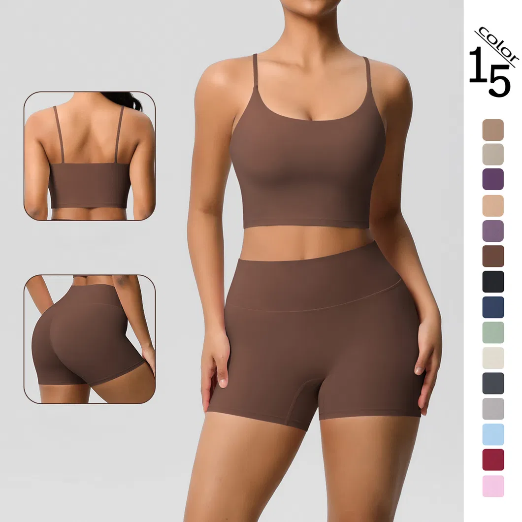 Conjunto de Verão de Roupas Esportivas para Mulher 2, Top Curto de Ioga + Shorts de Cintura Alta com Controle de Barriga para Corrida
