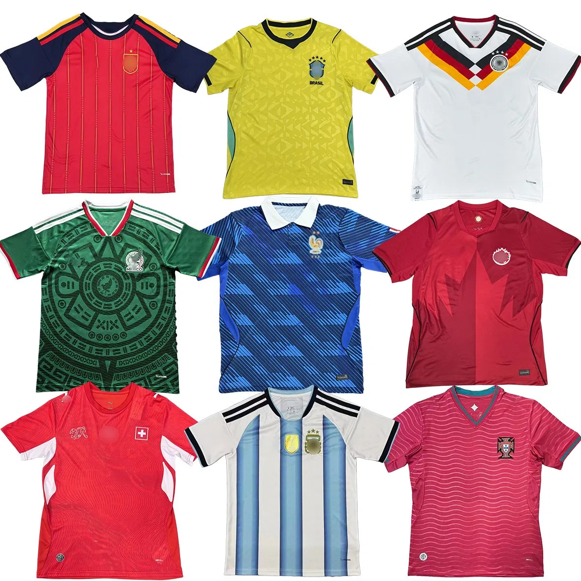 Camiseta de Futebol Replica da Tailândia, 2026 Camisa da Equipe da França Mbappe com Gola Polo, Camisa de Futebol Replica Versão do Jogador