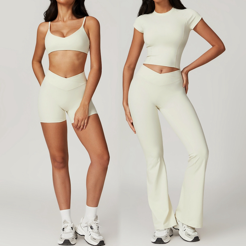 Novo Conjunto de Roupas de Yoga Estilosas e Ecológicas Reutilizadas 4 PCS para Mulheres, Roupas de Treino Premium Reutilizadas e Recuperadas, Confortáveis, Sustentáveis e Macias de Nylon para Academia