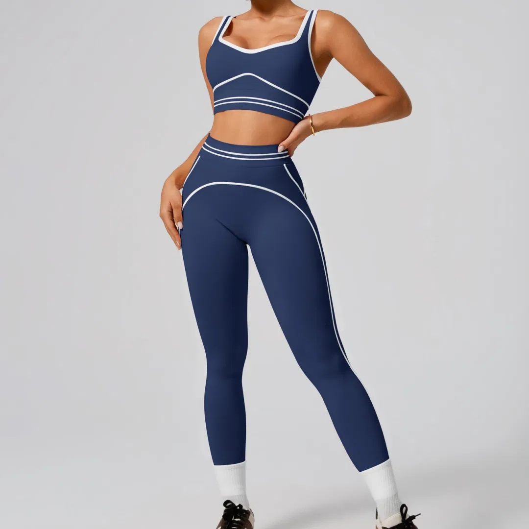Conjunto de Top e Calça de Esporte com Bloco Ativo Roupas para Pilates, Yoga, Fitness, Academia e Corrida