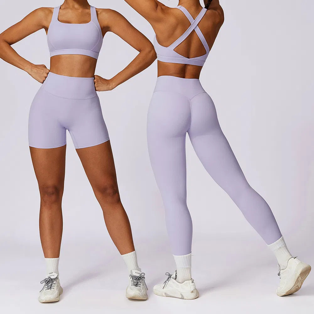 Logotipo Personalizado 4PCS Roupas de Ginástica para Mulheres, Sutiãs Esportivos de Alto Impacto + Jaqueta para Treino na Academia + Shorts Biker de Cintura Alta à Prova de Choque + Leggings