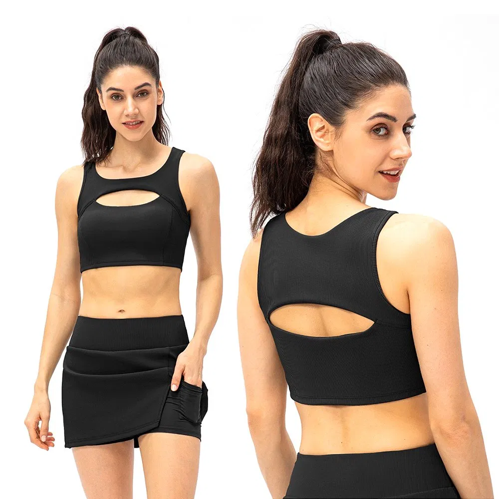Novo Conjunto Premium Recortado de Roupas de Golfe e Tênis para Mulheres, 2 PCS Conjunto de Top Cropped para Exercício + Shorts Biker com Bolso + Saias Atletas para Academia