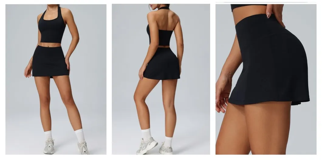 Vestido de Tênis Feminino com Bolso Roupas Esportivas Conjunto de Duas Peças para Atividades ao Ar Livre Roupas de Yoga