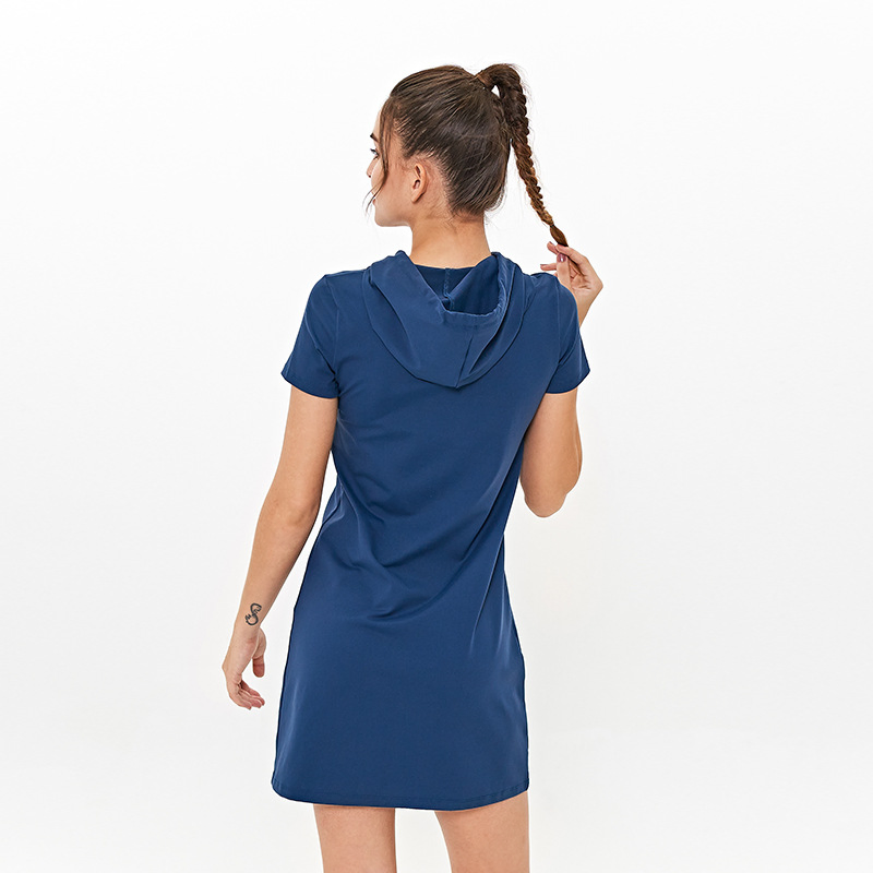 Vestido com Capuz em Alta Venda, Manga Curta, Vestido Casual, Roupas de Ginástica e Fitness