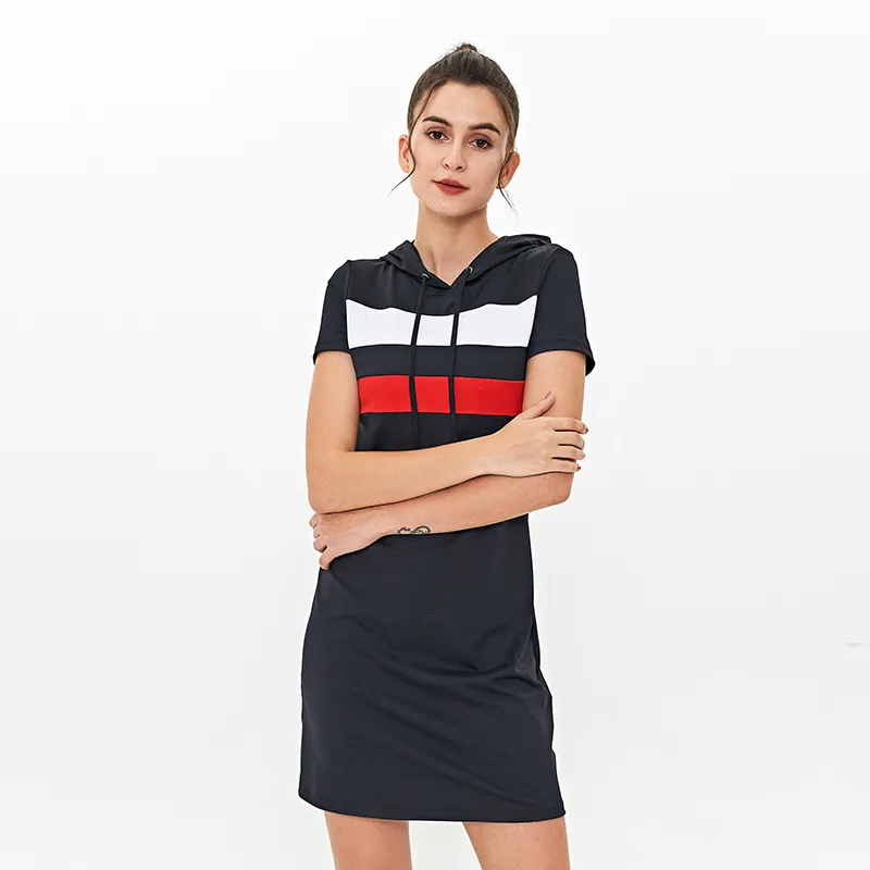 Vestido com Capuz em Alta Venda, Manga Curta, Vestido Casual, Roupas de Ginástica e Fitness