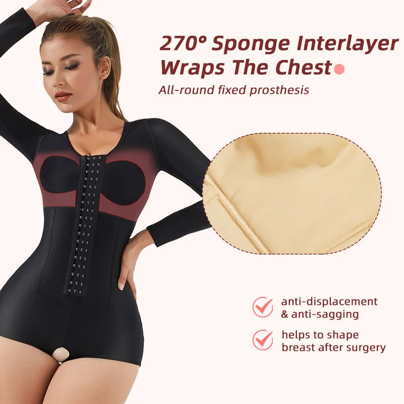 Sem Pressão no Quadril 4PCS Corpete de Aço Shapewear Garment de Compressão Pós-Operatória Fajas Colombianas Pós-Cirurgia com Sutiã