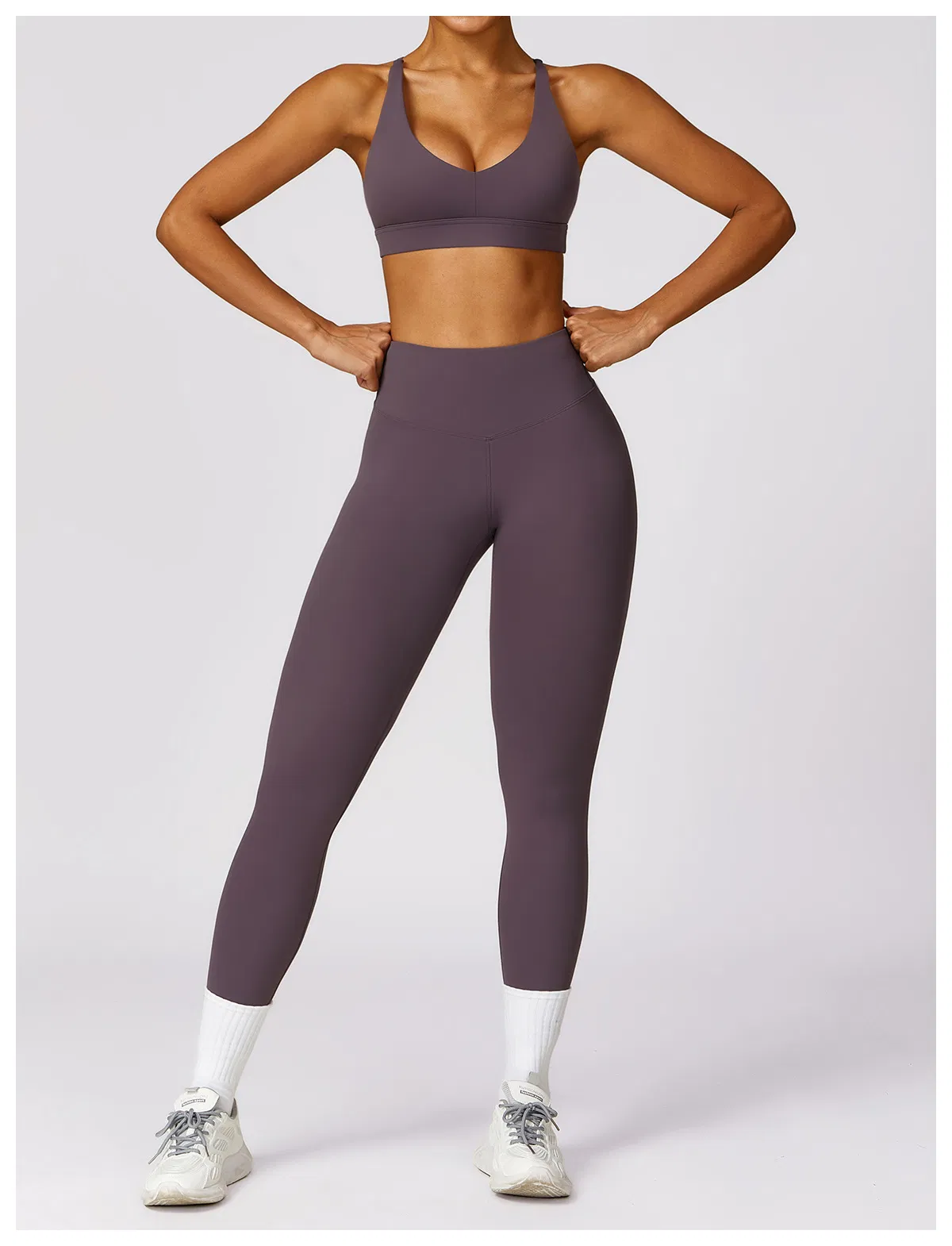 Mulheres 2PCS Leggings de Cintura Alta Camiseta Sutiã Roupas Esportivas Yoga Academia