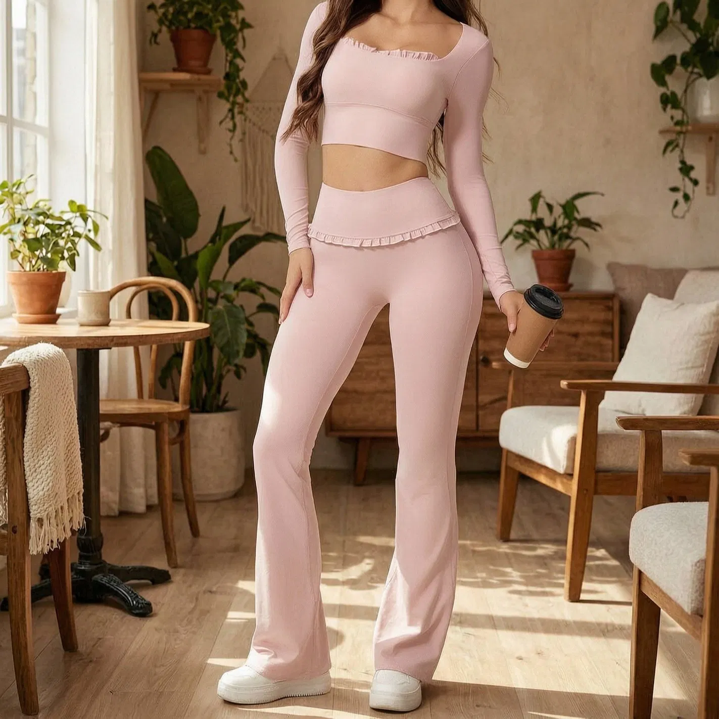 Fabricantes de Roupas Ativas Personalizadas Conjunto de Yoga em Duas Peças para Mulheres com Controle de Barriga Traje de Treino para Academia