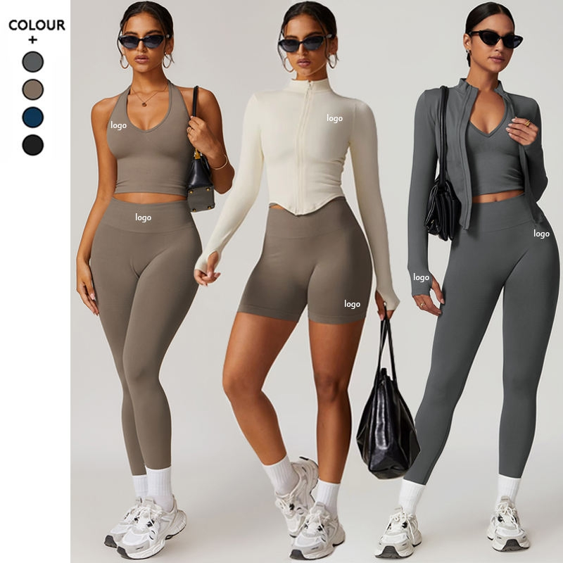 Conjunto de Yoga Sem Costura de Alta Elasticidade para Mulheres, Roupas de Treino para Fitness