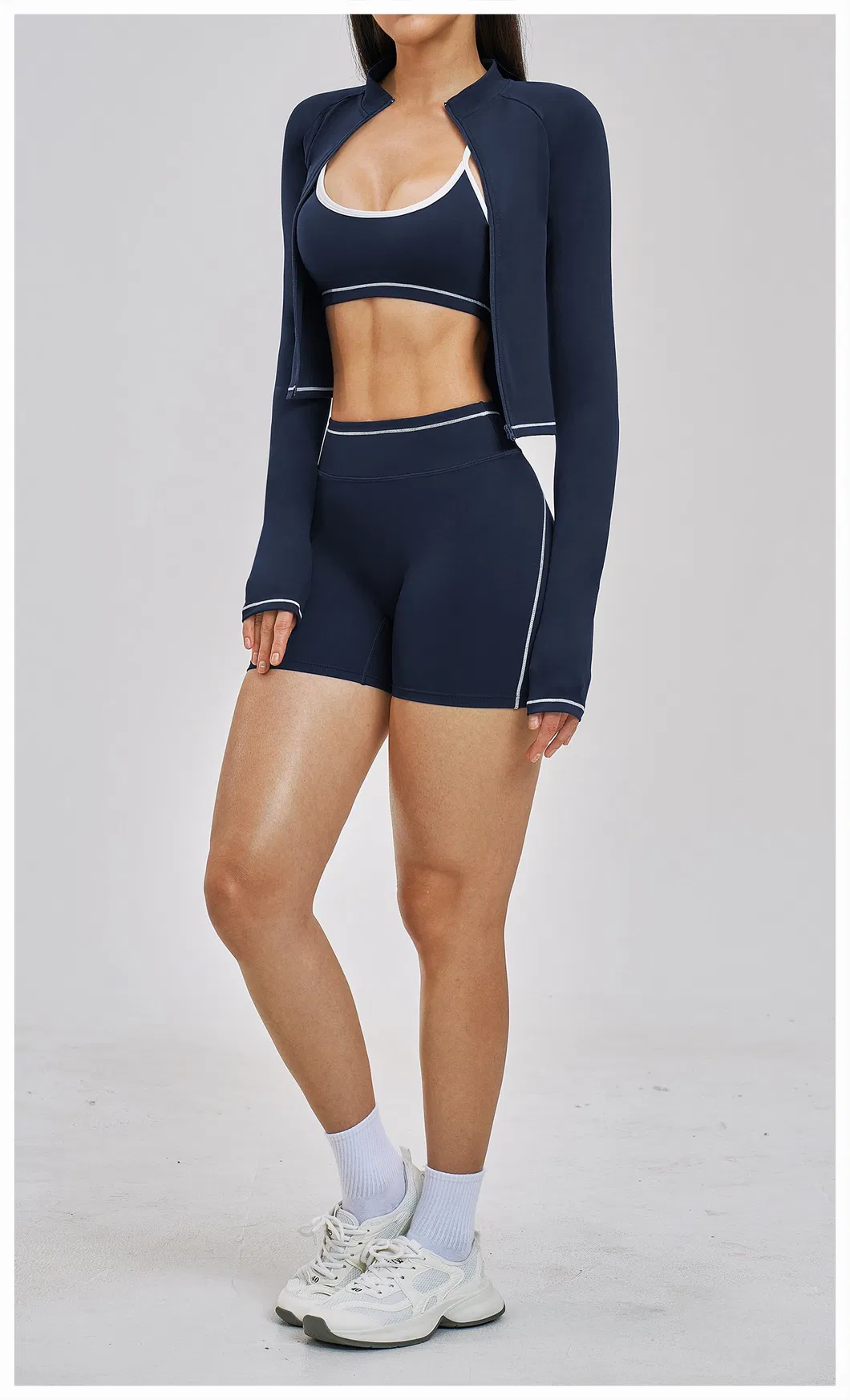 Roupas de Ginástica para Mulheres 3, Atacado Chinês de Roupas para Sutiã Esportivo, Jaqueta e Shorts