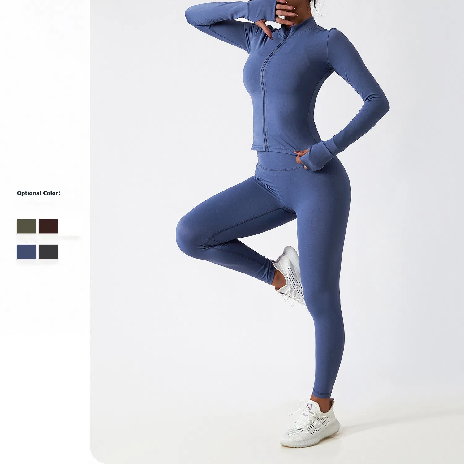 Conjunto de Fitness com Zíper de Manga Longa para Mulheres e Meninas e Sutiã Nu, Conjunto de Yoga com Sutiã Halter e Leggings