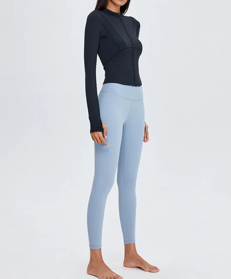 Moletons Slim com Zíper Frontal para Mulheres, Tops de Yoga Atletas, Jaquetas de Manga Longa para Academia, Roupas de Fitness
