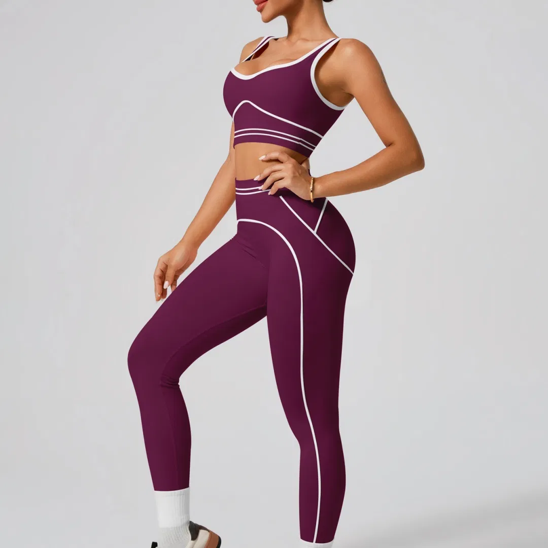 Conjunto de Top e Calça de Esporte com Bloco Ativo Roupas para Pilates, Yoga, Fitness, Academia e Corrida