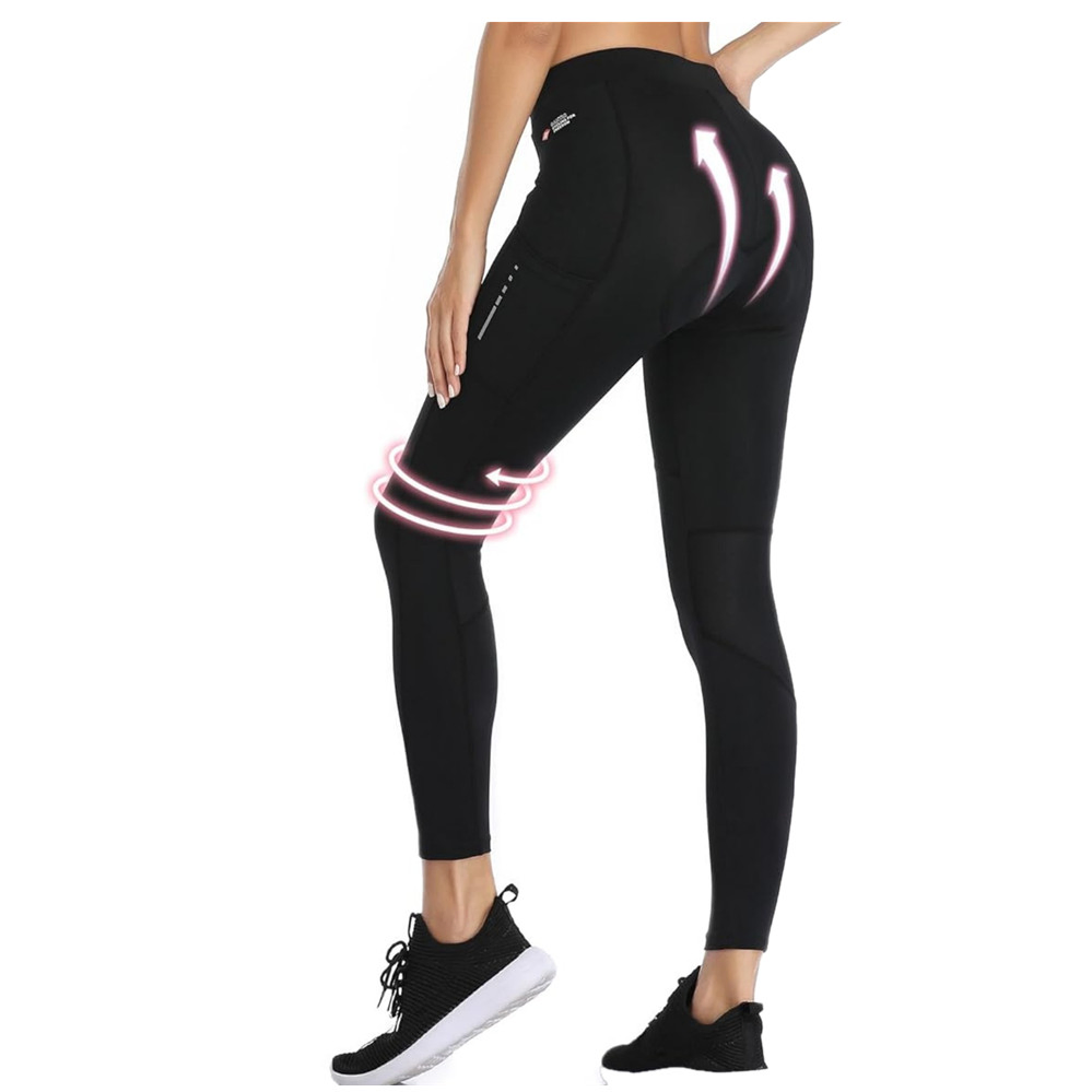 Roupas de Ciclismo Femininas com Cintura Alta 4D Capris Almofadados 7/8 Calças de Ciclismo com Bolsos