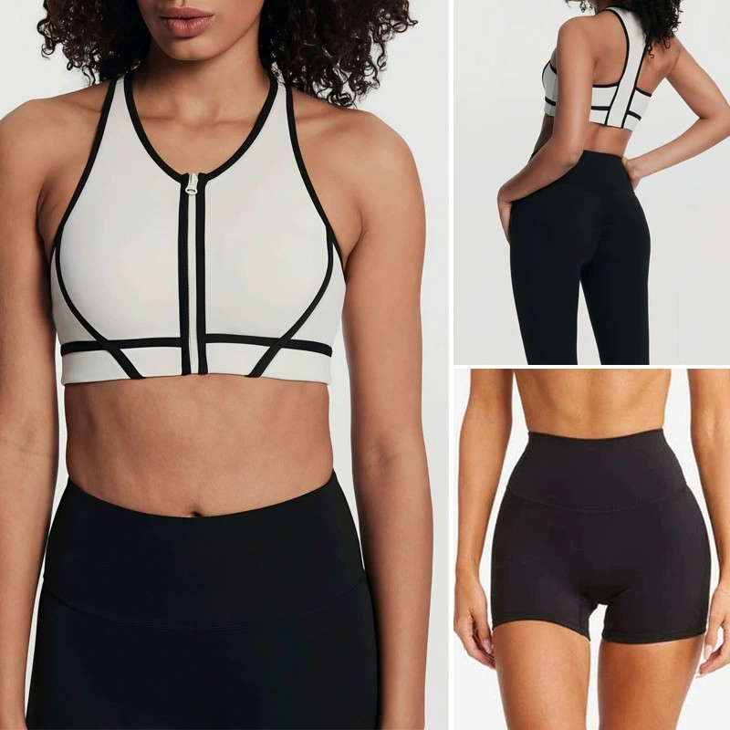 Roupas Ativas de Verão, Roupas de Primavera com Zíper, Sutiã Esportivo em Bloco de Cores, Sem Mangas, Sensação de Nudez, À Prova de Choque, Roupas de Fitness ao Ar Livre, Top de Yoga, Colete Esportivo, Roupas de Academia