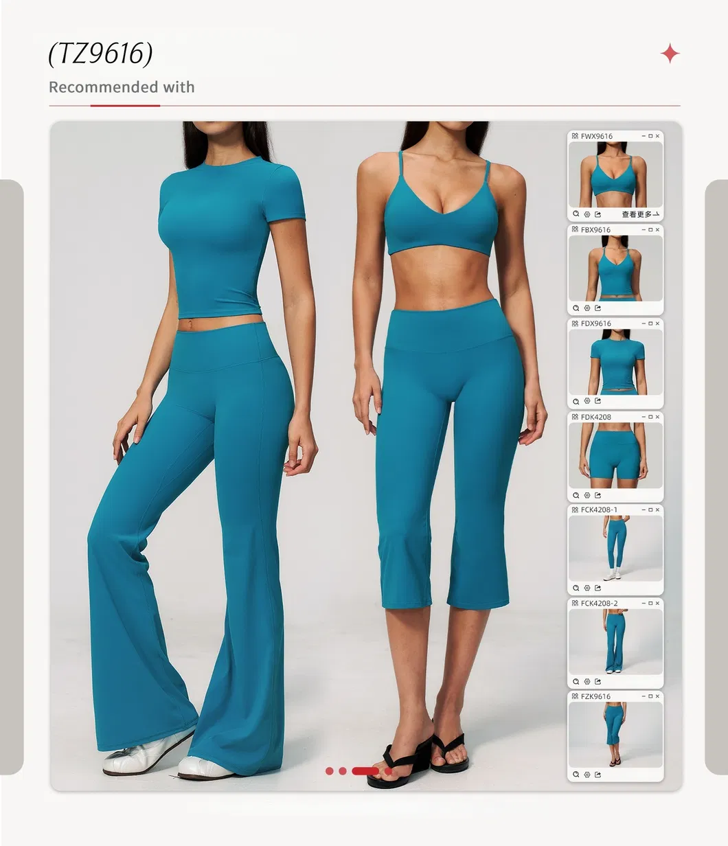 Roupas de Moda Fitness, Roupas Esportivas, Leggings de Cintura Alta para Corrida e Blusa Justa de Gola Redonda