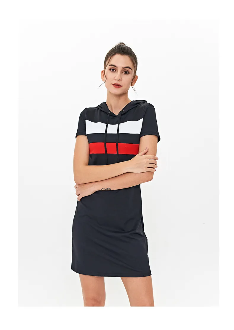 Vestido com Capuz em Alta Venda, Manga Curta, Vestido Casual, Roupas de Ginástica e Fitness