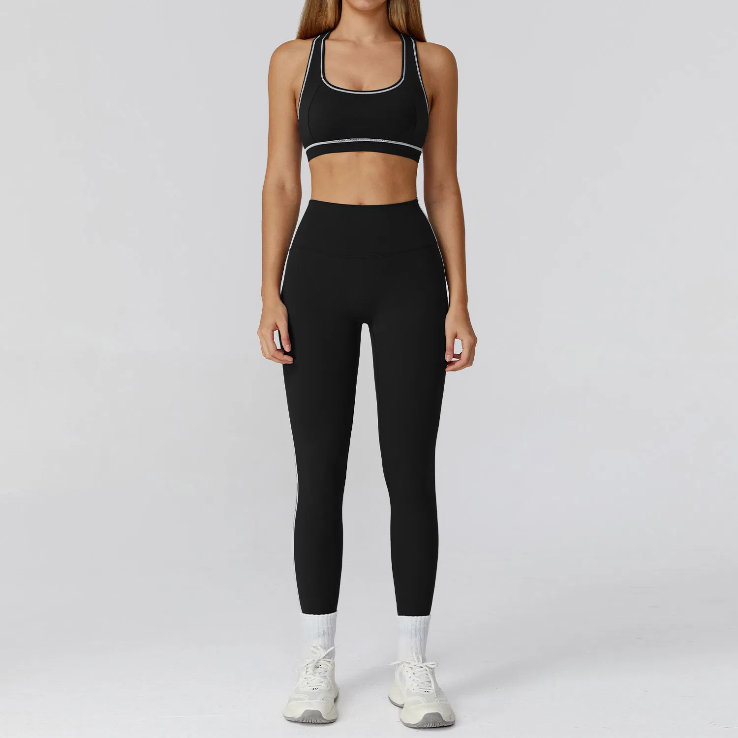 Conjunto de Yoga Slim Fit com Zíper em Bloco de Cores para Mulheres – 2-Piece Conjunto de Roupas Ativas com Topo com Costas Vazadas e Leggings, Roupas Esportivas de Secagem Rápida para Corrida e Academia