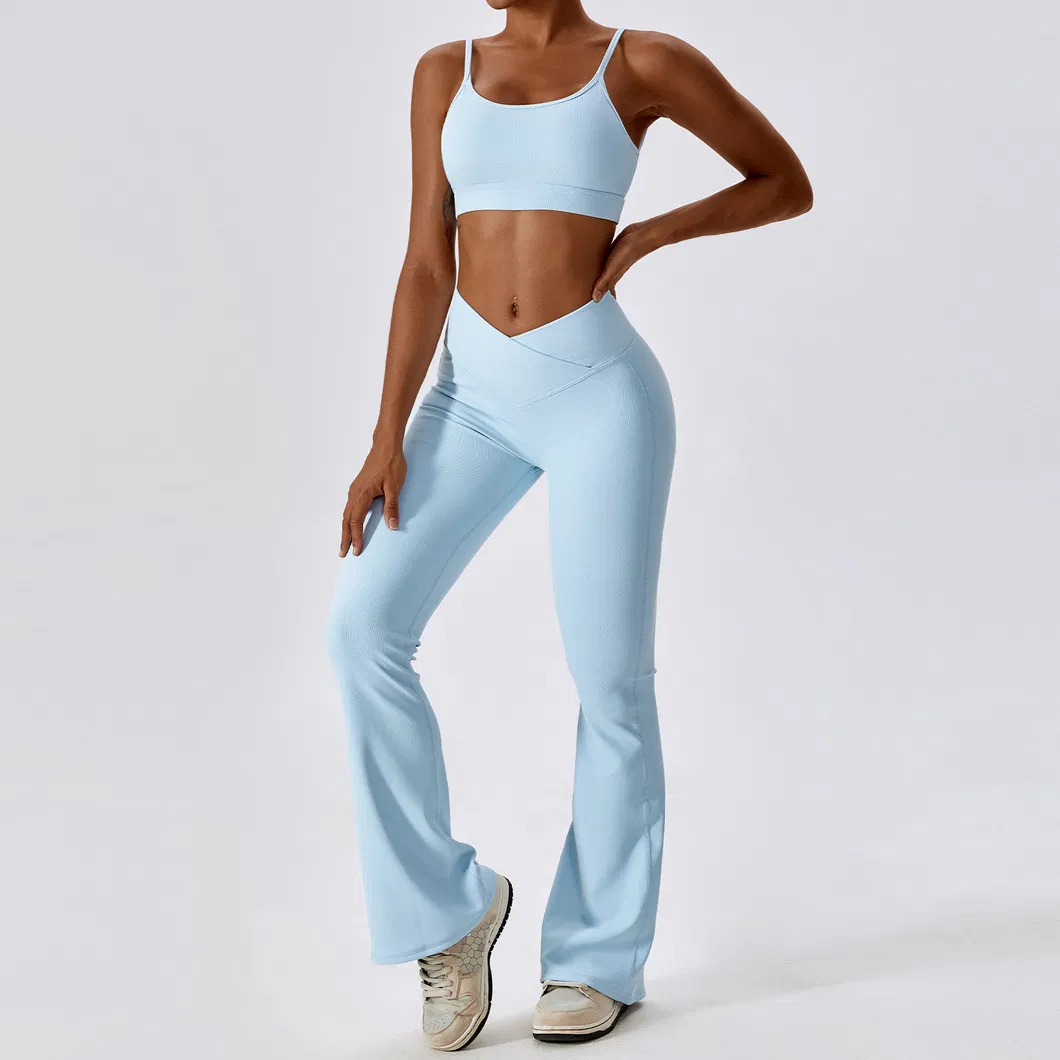 Novo Design 4 Calças de Yoga Flare de Compressão Ribbada e Stretchy para Atividades Físicas