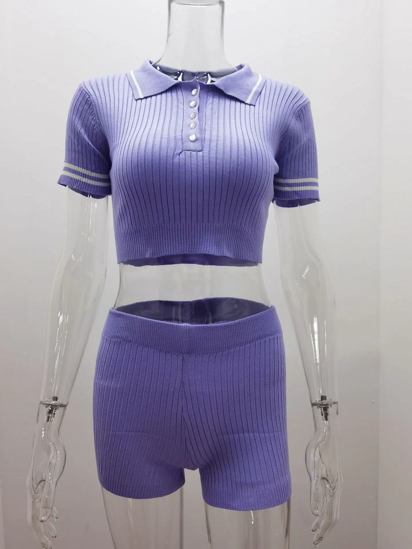 2025 Conjunto de Shorts Casuais Tricotados Sexy para Mulheres 2 Camiseta de Manga Curta Respirável e Ajuste Slim para Roupas de Golfe