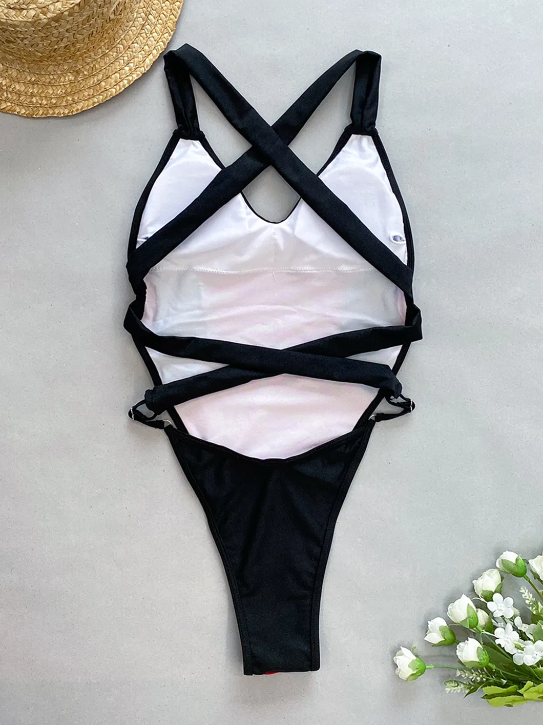 2024 Fashion One Pieces Solid Patchwork Push up Back Strap Fix Woman Swimsuit Maillot Summer Swimwear Manufacturing