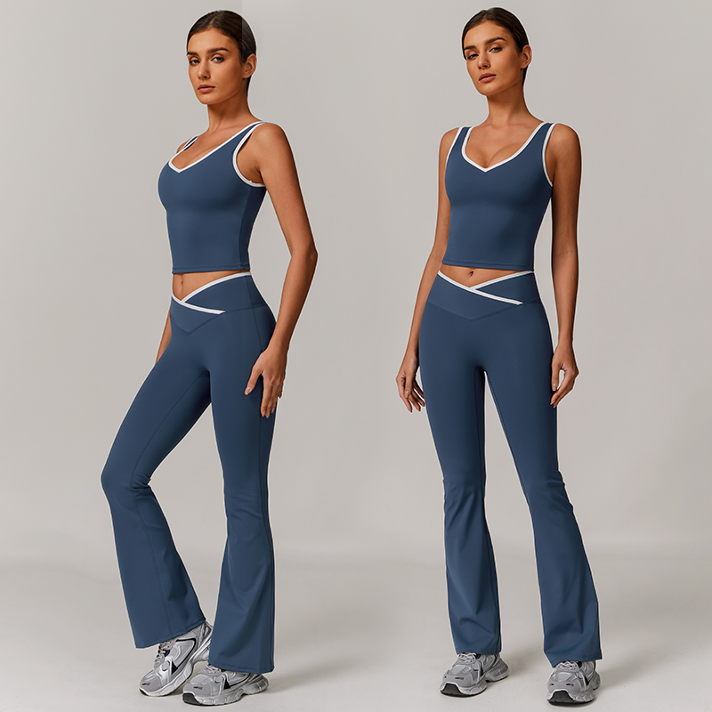 Roupas Atléticas Justas para Mulheres 2 Conjunto de Top e Calças que Absorvem o Suor para Yoga Ativo