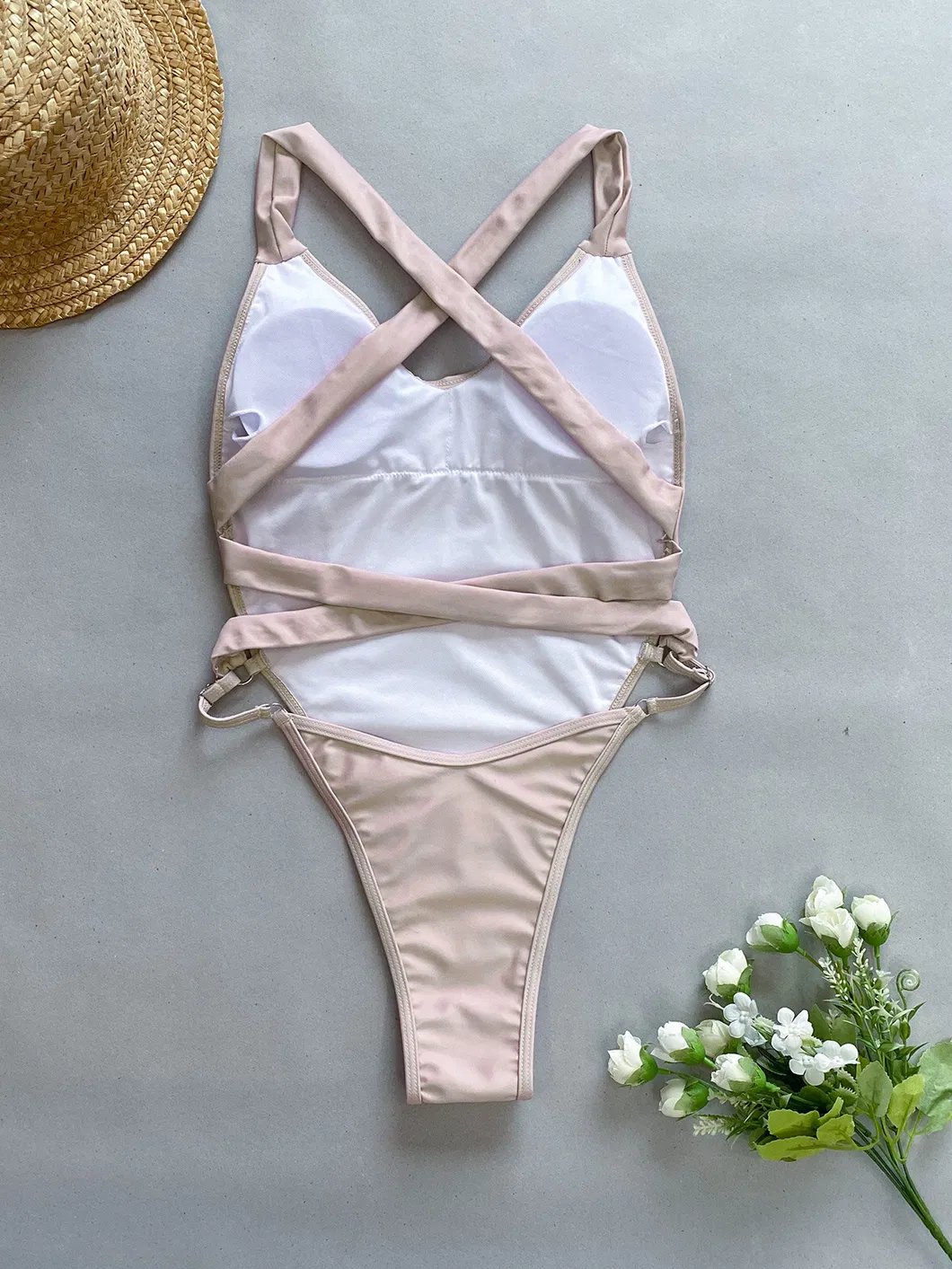 2024 Fashion One Pieces Solid Patchwork Push up Back Strap Fix Woman Swimsuit Maillot Summer Swimwear Manufacturing