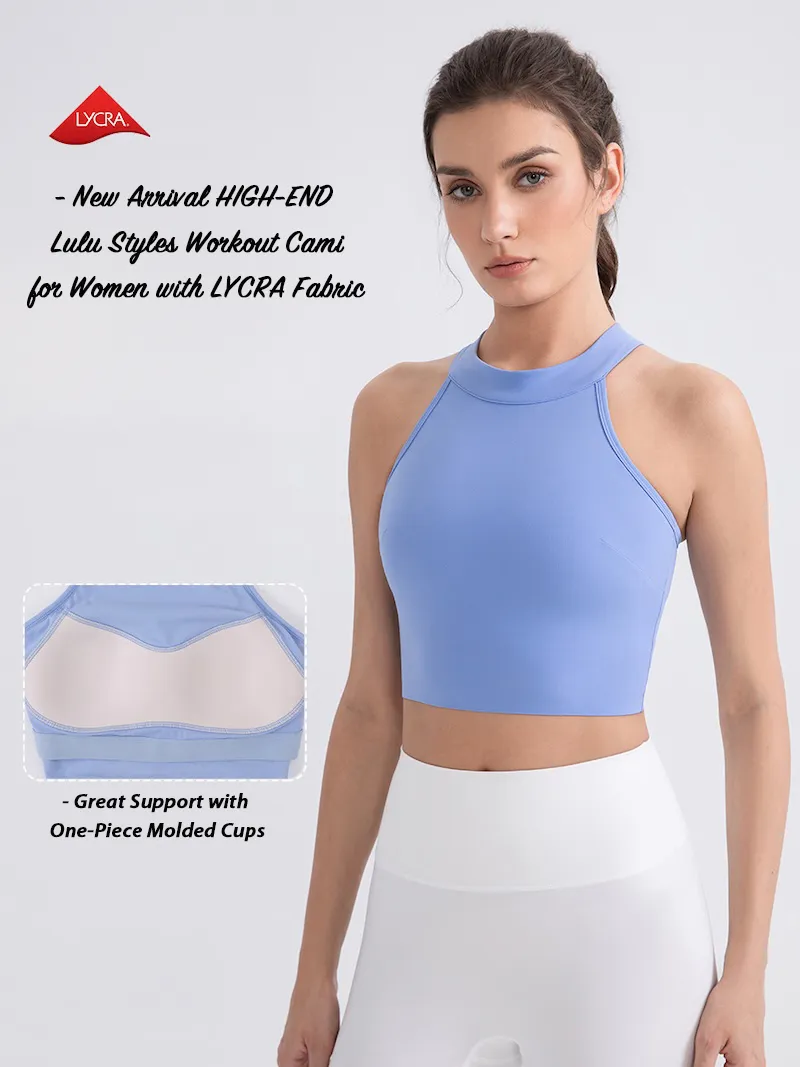 Roupas de treino sexy sem costas para fabricação original, sutiã esportivo com almofadas removíveis, blusa de exercício halter de nylon e spandex premium para mulheres
