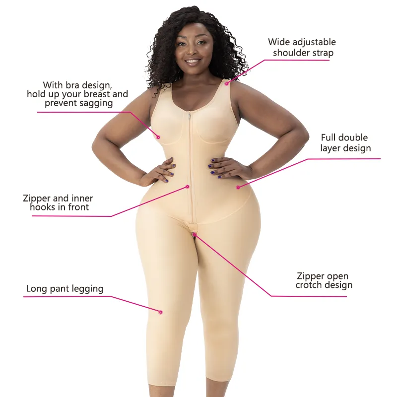 Calças Longas Cirúrgicas com Zíper na Cintura, Cinta Colombiana, Modelador, Compressão, Roupas Pós-Cirúrgicas, Faja Colombiana