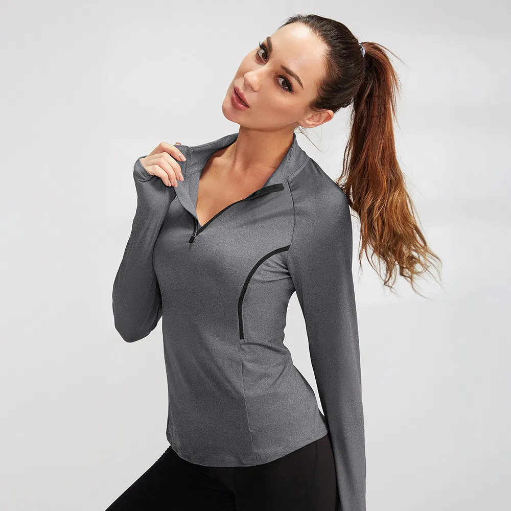 Roupas de Esporte Femininas de Manga Longa para Outono e Inverno, Roupas Justas de Alta Elasticidade, Moletom com Gola Alta de Secagem Rápida para Corrida e Yoga