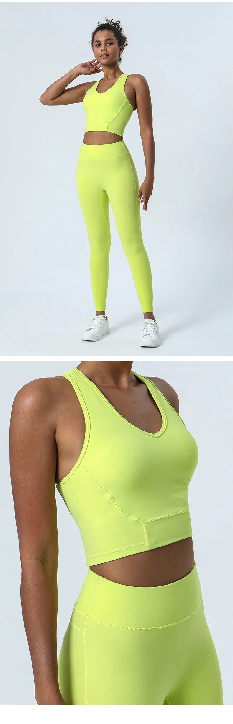 Conjunto de Top Sem Mangas e Leggings para Mulheres com Design de Malha Respirável para Yoga e Corrida